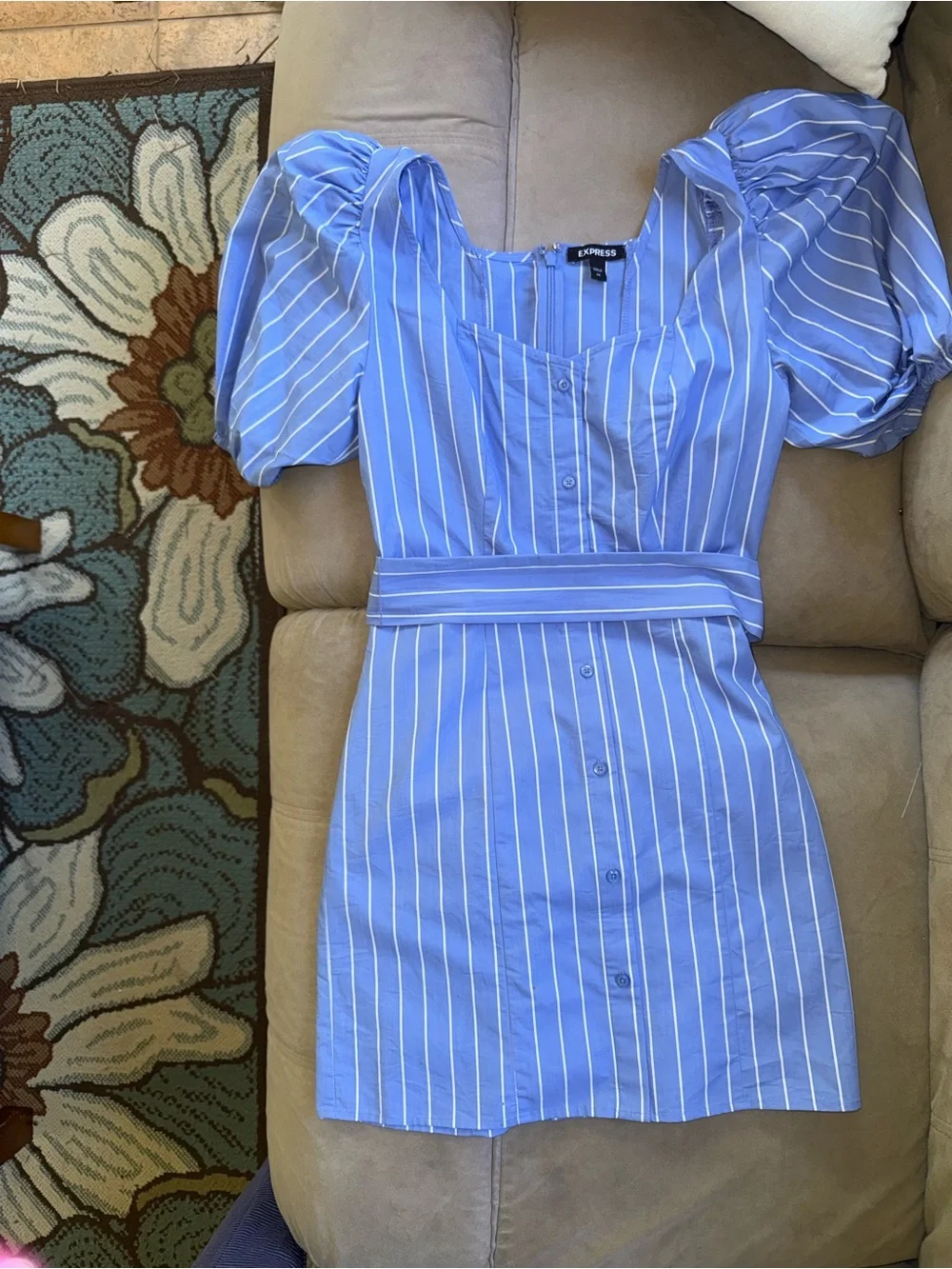 Express Striped Puff Sleeve Mini Dress